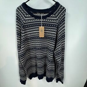 Marine Layer Knox Fair Isle Knit Sweater Black Iris Cream Men's Large Pullover